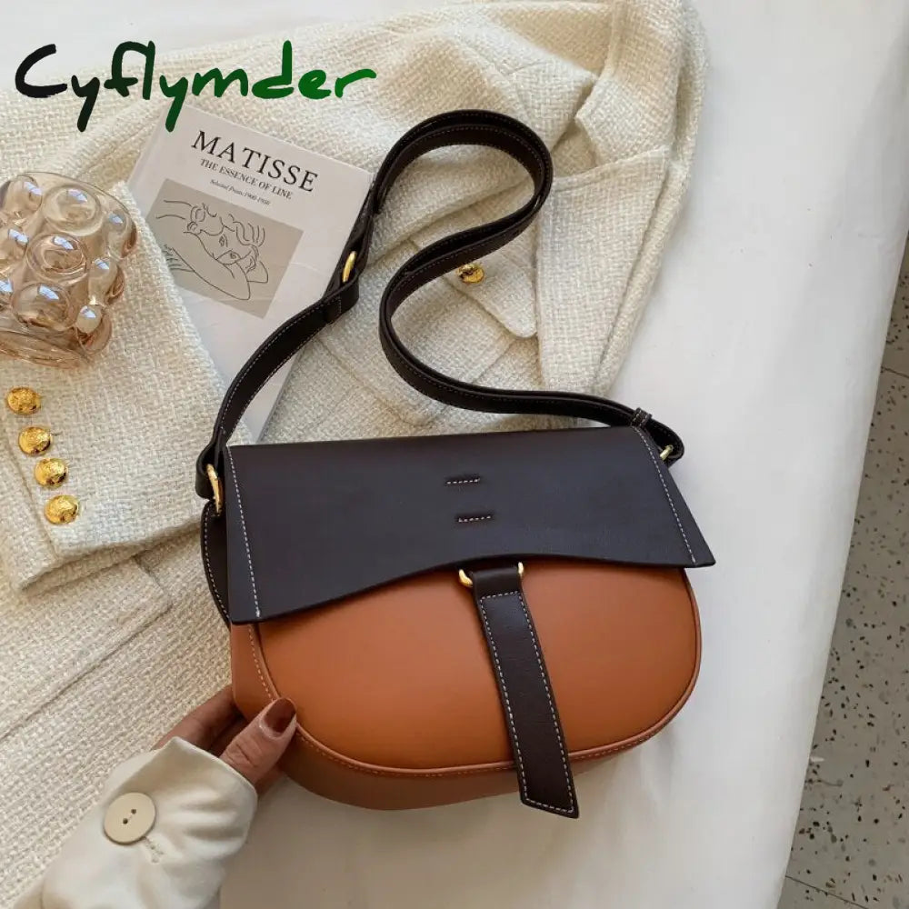 Cyflymder Contrast Color Saddle Bag Armpit New Quality Pu Leather Women’s Designer Handbag Luxury