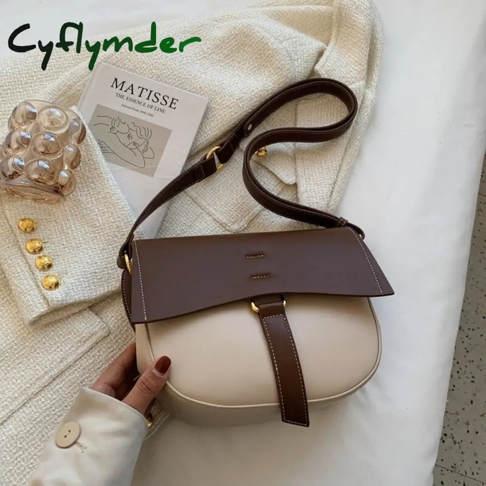 Cyflymder Contrast Color Saddle Bag Armpit New Quality Pu Leather Women’s Designer Handbag Luxury