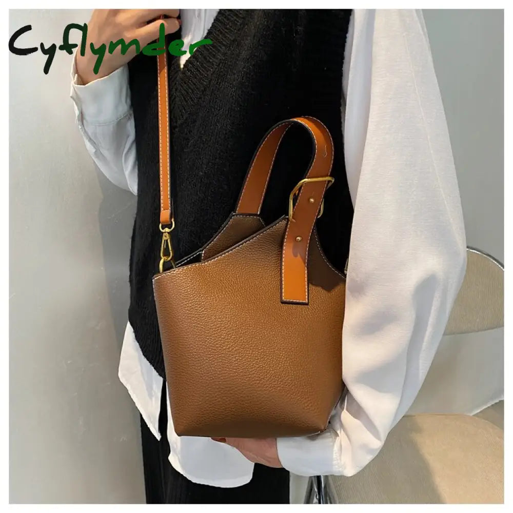 Cyflymder Contrast Color Tote Bucket Bag Fashion New High-Quality Pu Leather Women’s Designer