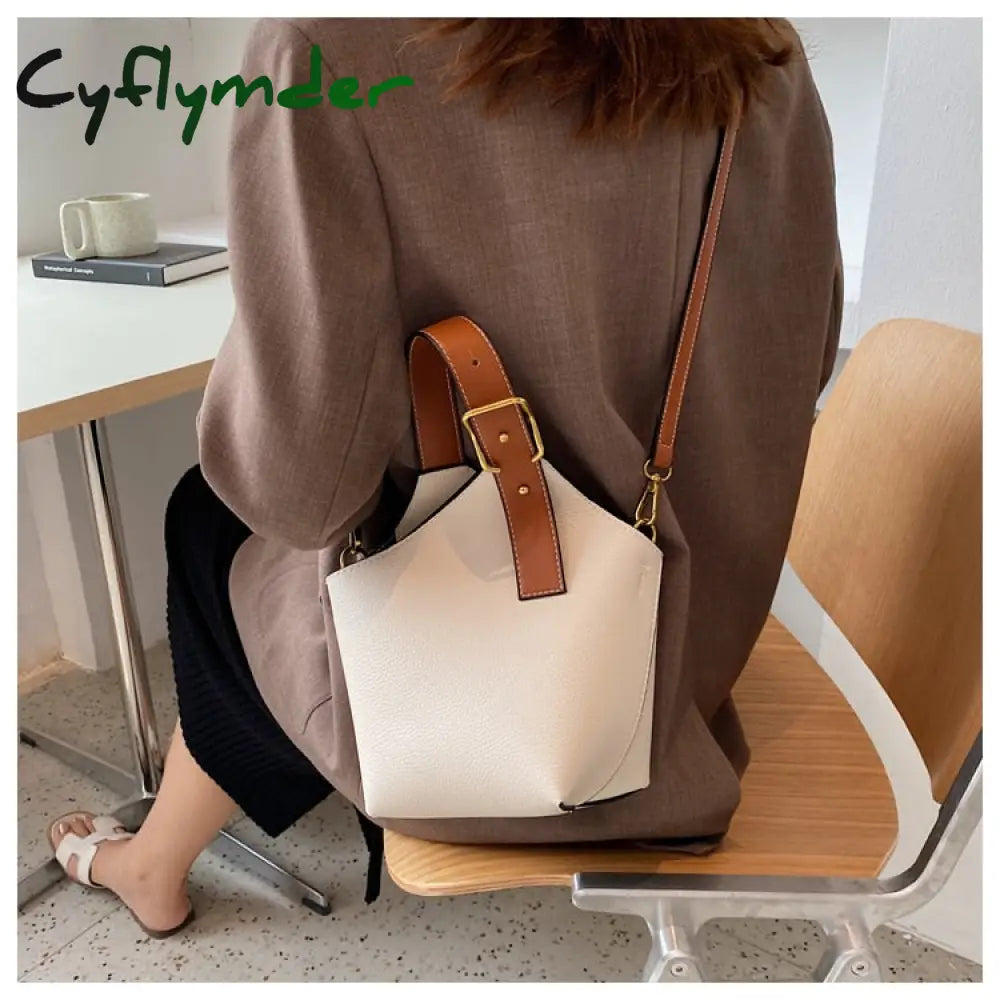 Cyflymder Contrast Color Tote Bucket Bag Fashion New High-Quality Pu Leather Women’s Designer
