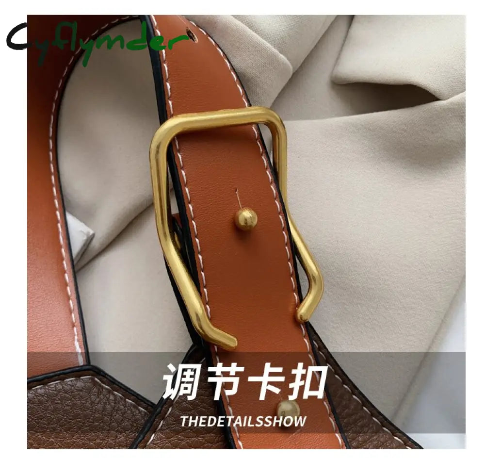 Cyflymder Contrast Color Tote Bucket Bag Fashion New High-Quality Pu Leather Women’s Designer