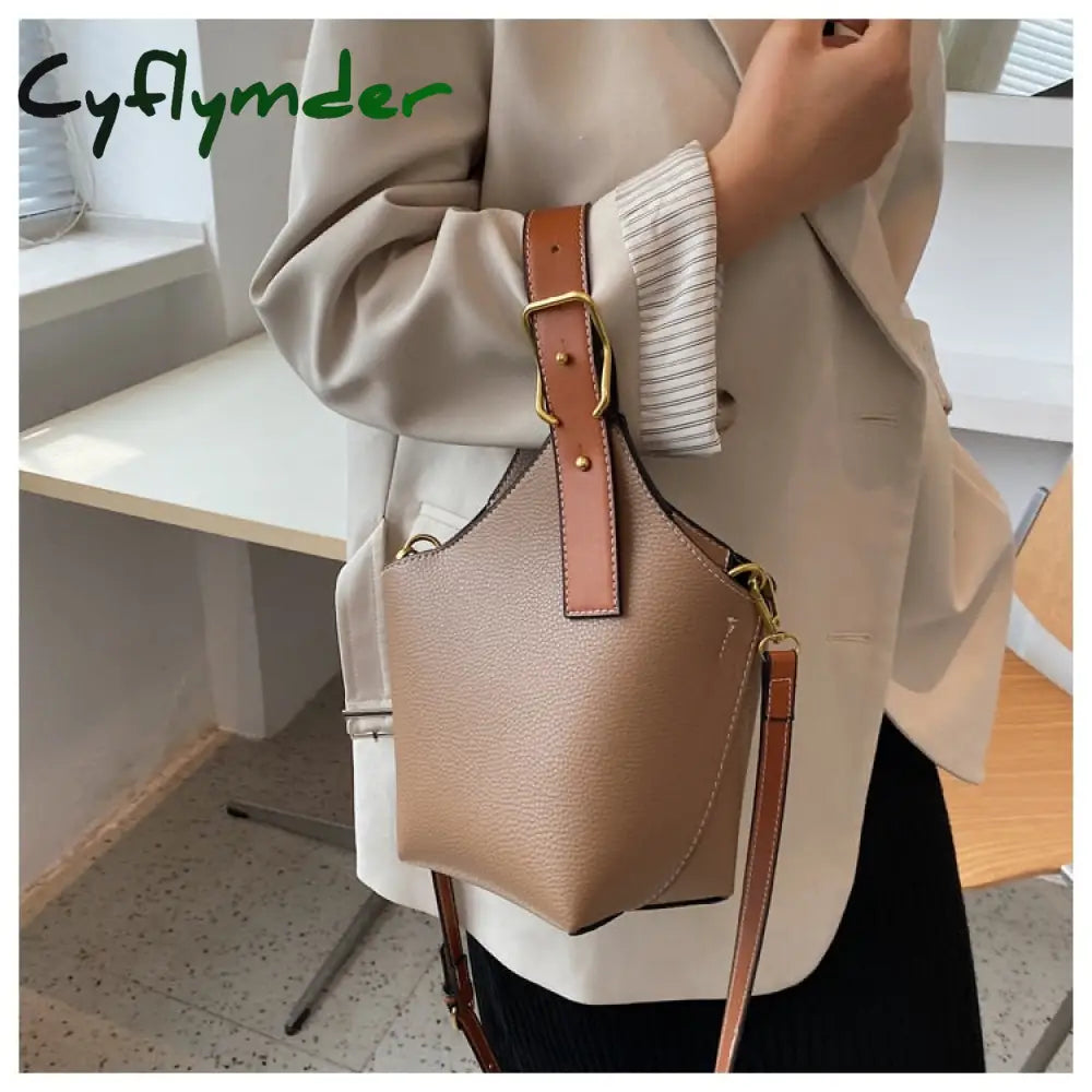 Cyflymder Contrast Color Tote Bucket Bag Fashion New High-Quality Pu Leather Women’s Designer