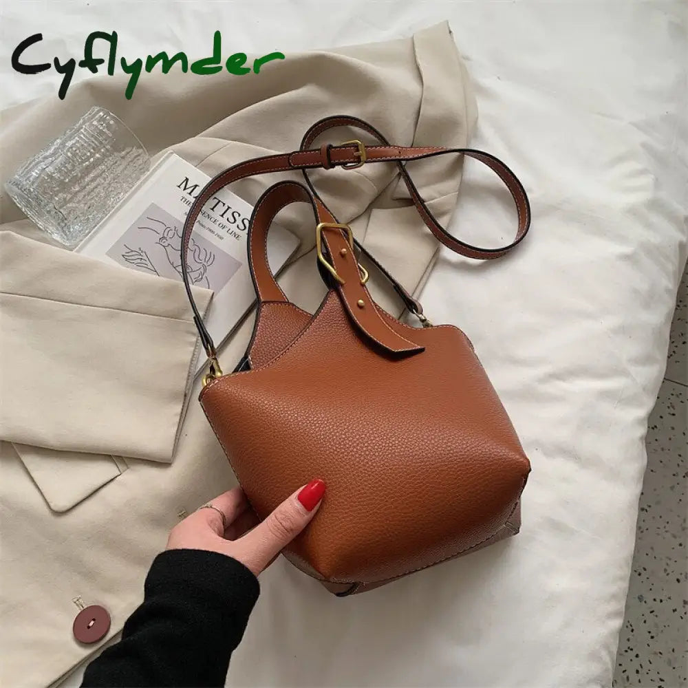 Cyflymder Contrast Color Tote Bucket Bag Fashion New High-Quality Pu Leather Women’s Designer