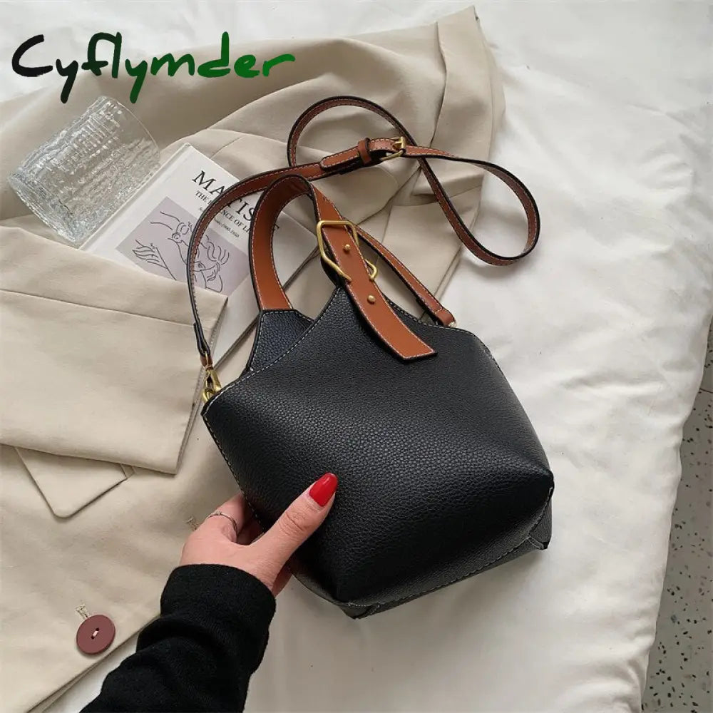 Cyflymder Contrast Color Tote Bucket Bag Fashion New High-Quality Pu Leather Women’s Designer