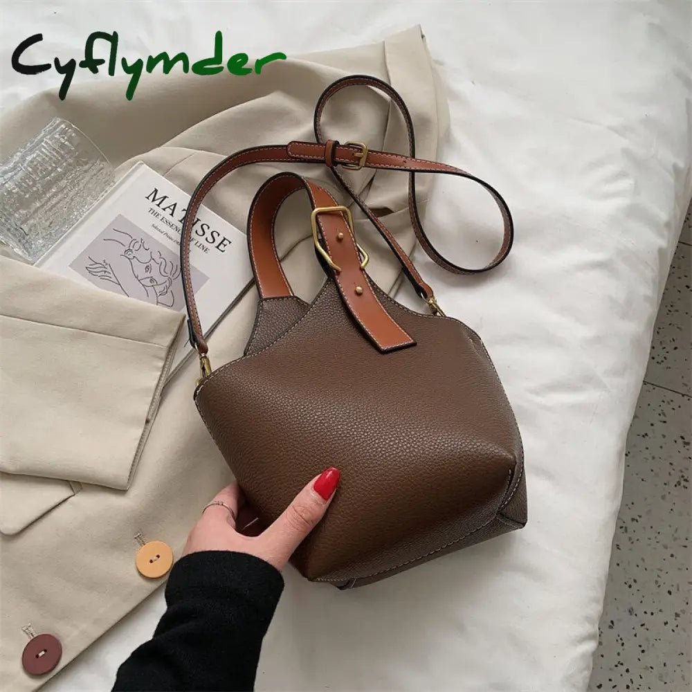 Cyflymder Contrast Color Tote Bucket Bag Fashion New High-Quality Pu Leather Women’s Designer