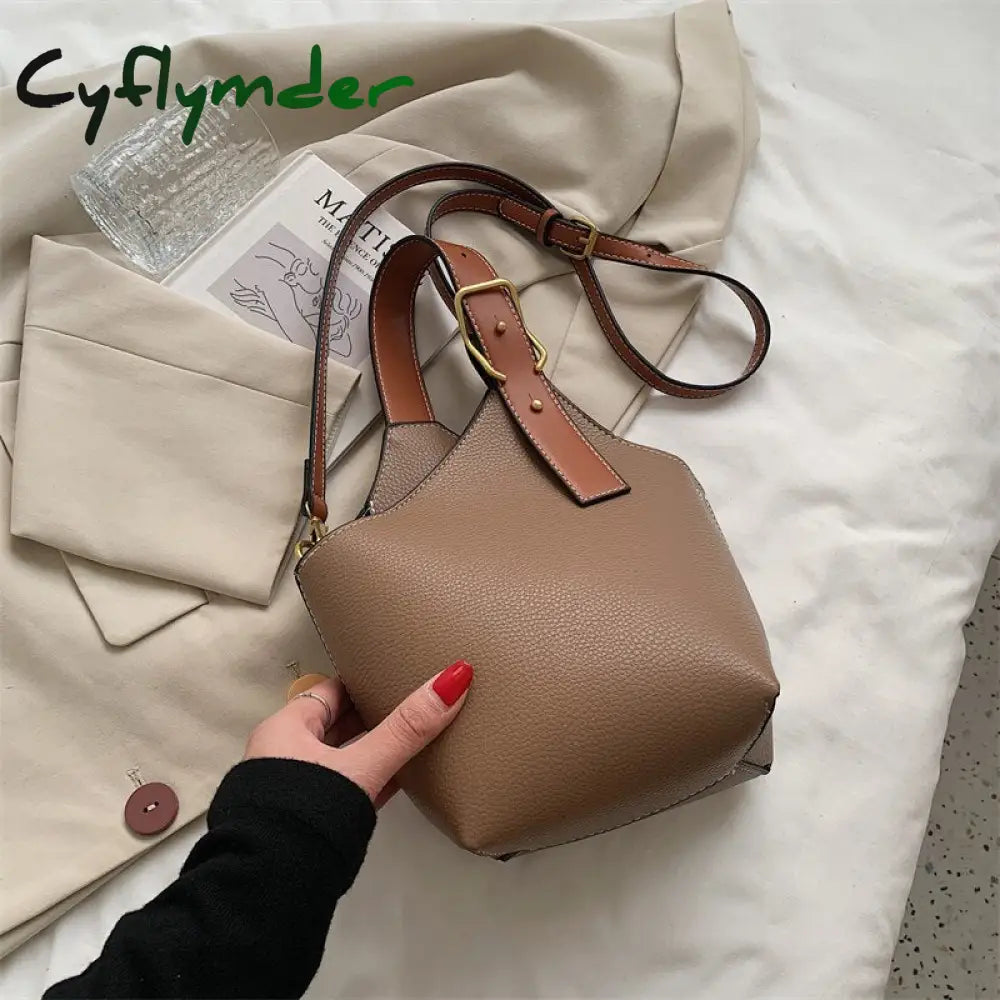 Cyflymder Contrast Color Tote Bucket Bag Fashion New High-Quality Pu Leather Women’s Designer