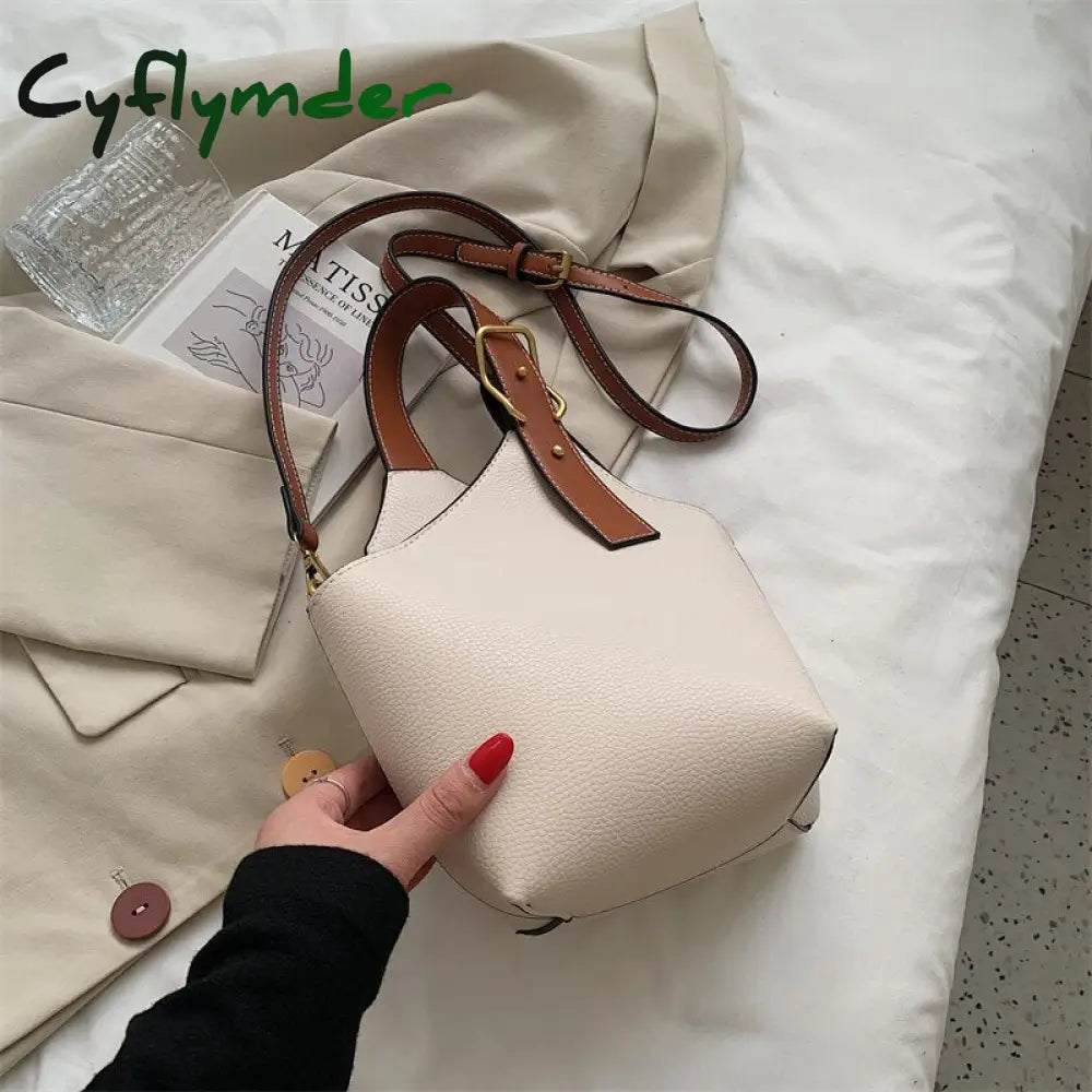 Cyflymder Contrast Color Tote Bucket Bag Fashion New High-Quality Pu Leather Women’s Designer
