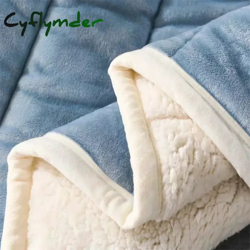 Cyflymder Coral Fleece Autumn Winter Warm Blankets for Bed 3 Layers Thicken Flannel Blanket Quilt Soft Comfortable