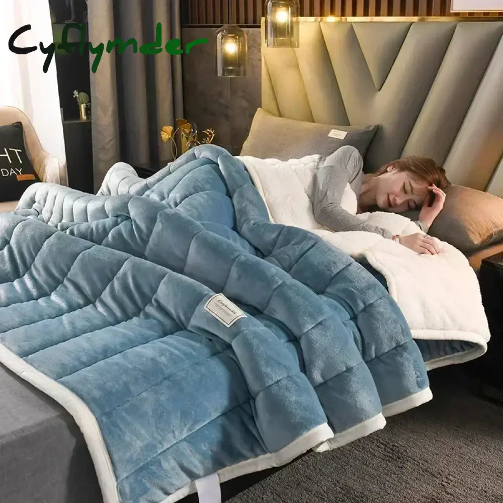 Cyflymder Coral Fleece Autumn Winter Warm Blankets for Bed 3 Layers Thicken Flannel Blanket Quilt Soft Comfortable