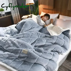 Cyflymder Coral Fleece Autumn Winter Warm Blankets for Bed 3 Layers Thicken Flannel Blanket Quilt Soft Comfortable