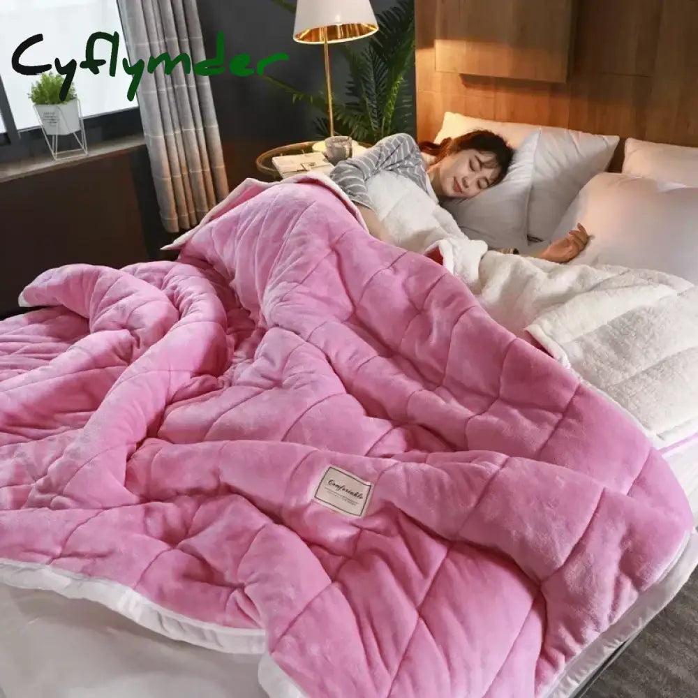 Cyflymder Coral Fleece Autumn Winter Warm Blankets for Bed 3 Layers Thicken Flannel Blanket Quilt Soft Comfortable