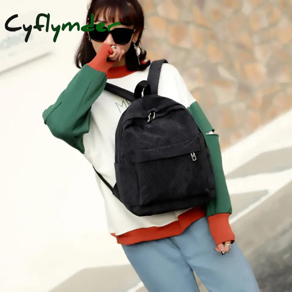 Cyflymder Corduroy Backpack Fashion Women School Pure Color Shoulder Bag Teenger Girl Bags Female