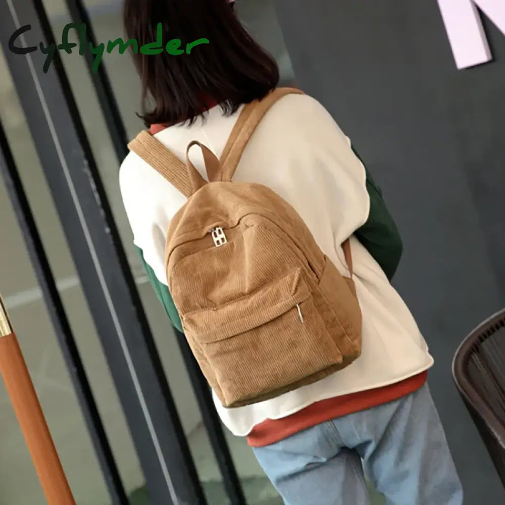 Cyflymder Corduroy Backpack Fashion Women School Pure Color Shoulder Bag Teenger Girl Bags Female