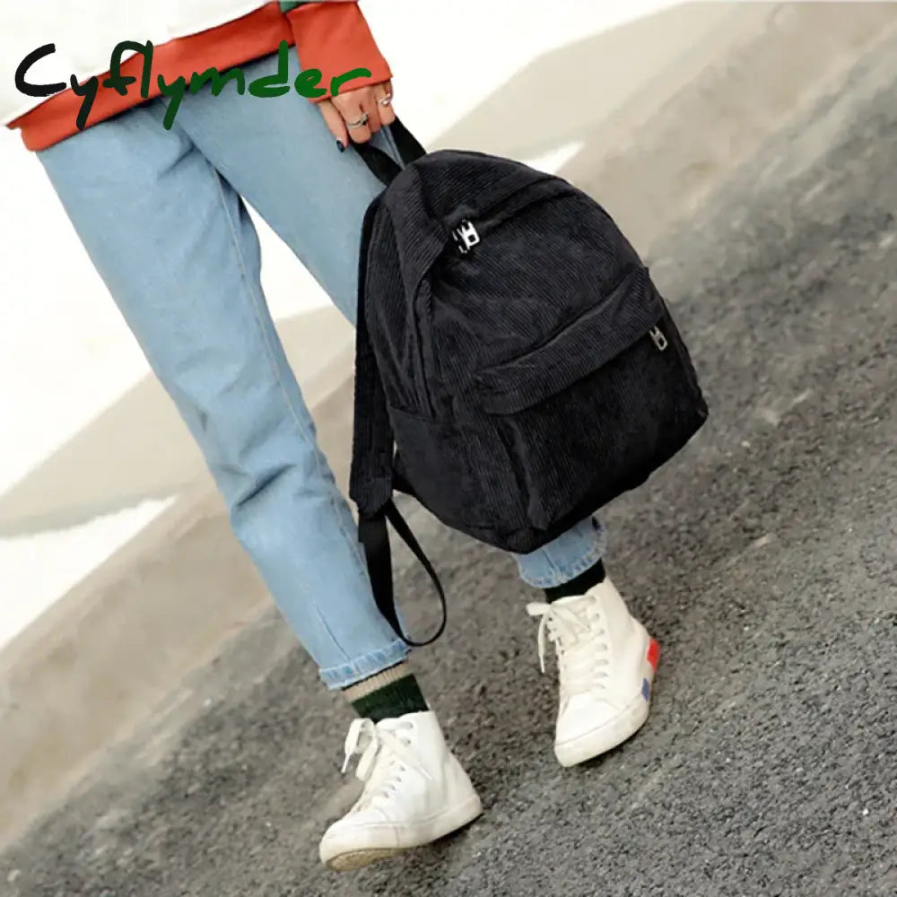 Cyflymder Corduroy Backpack Fashion Women School Pure Color Shoulder Bag Teenger Girl Bags Female