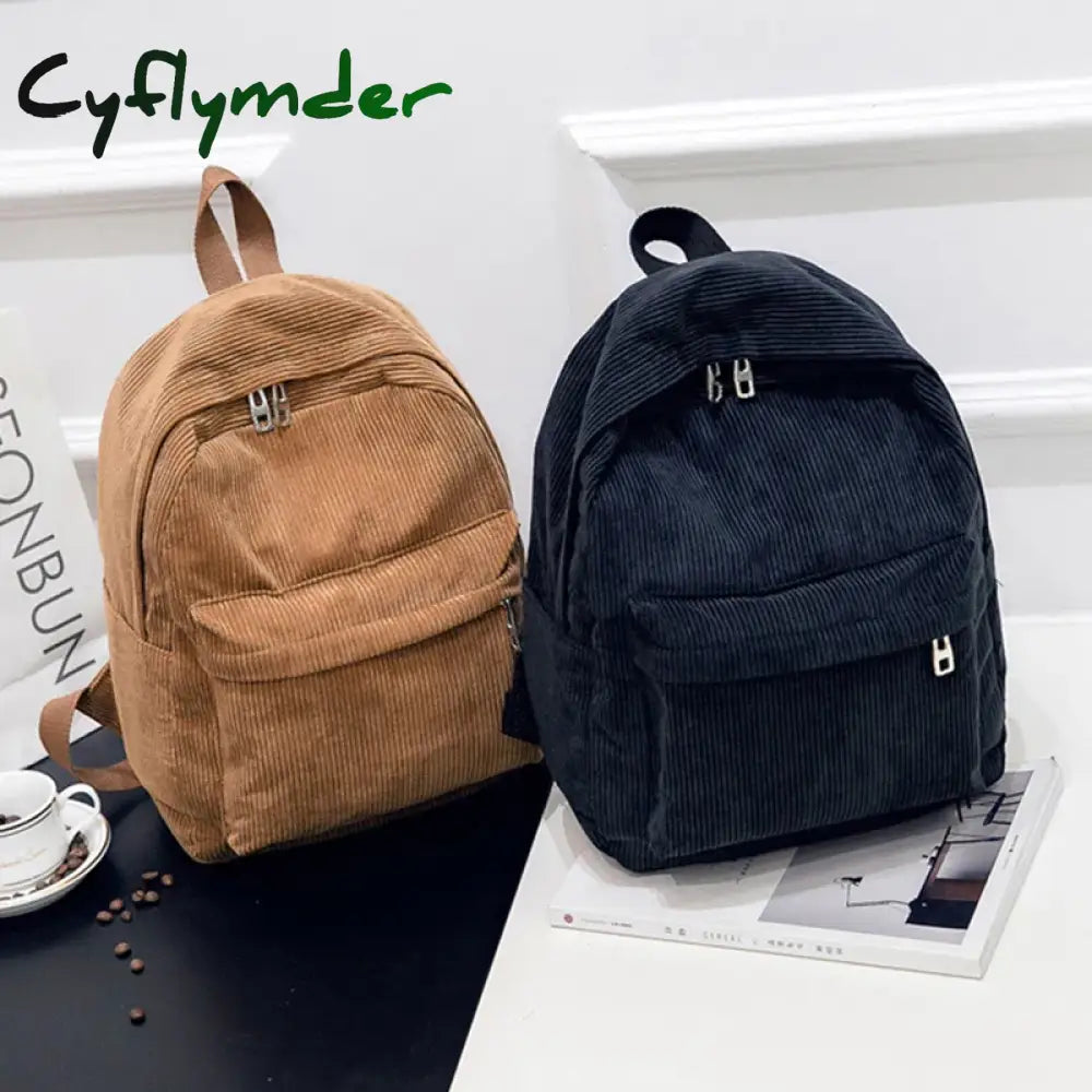 Cyflymder Corduroy Backpack Fashion Women School Pure Color Shoulder Bag Teenger Girl Bags Female