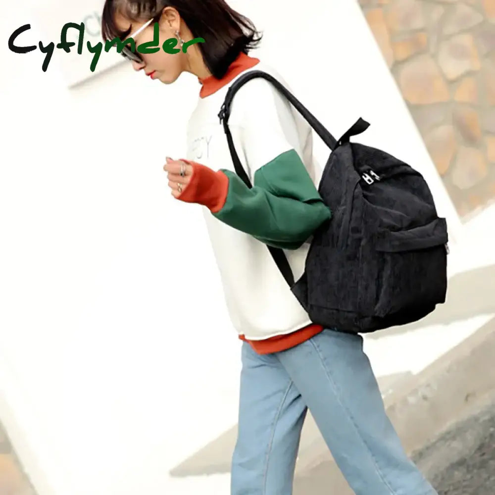 Cyflymder Corduroy Backpack Fashion Women School Pure Color Shoulder Bag Teenger Girl Bags Female