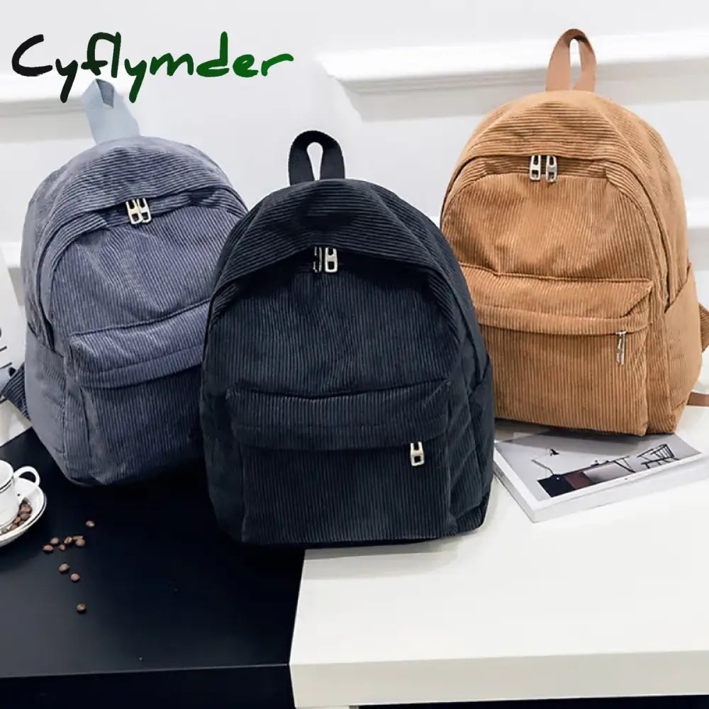 Cyflymder Corduroy Backpack Fashion Women School Pure Color Shoulder Bag Teenger Girl Bags Female