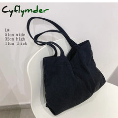 Cyflymder Corduroy Bag For Women Shopper Canvas Shoulder Tote Zipper Environmental Storage Large