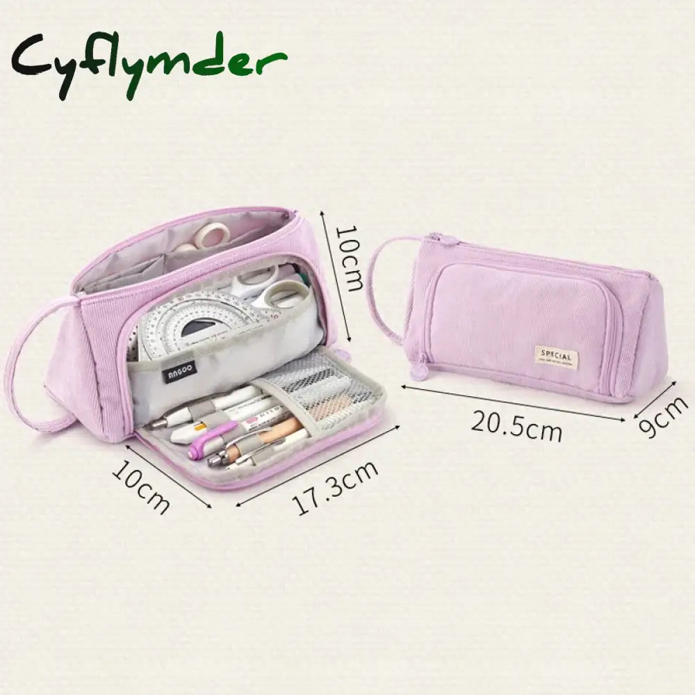 Cyflymder Corduroy Cute Pencil Case Macaron Colors Pencilcase Bags Make Up Pen Storage Bag School