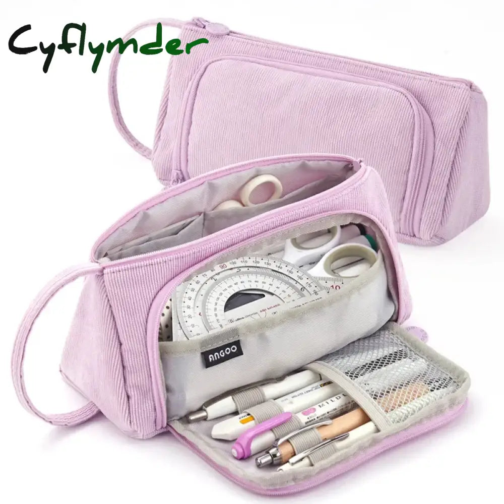 Cyflymder Corduroy Cute Pencil Case Macaron Colors Pencilcase Bags Make Up Pen Storage Bag School