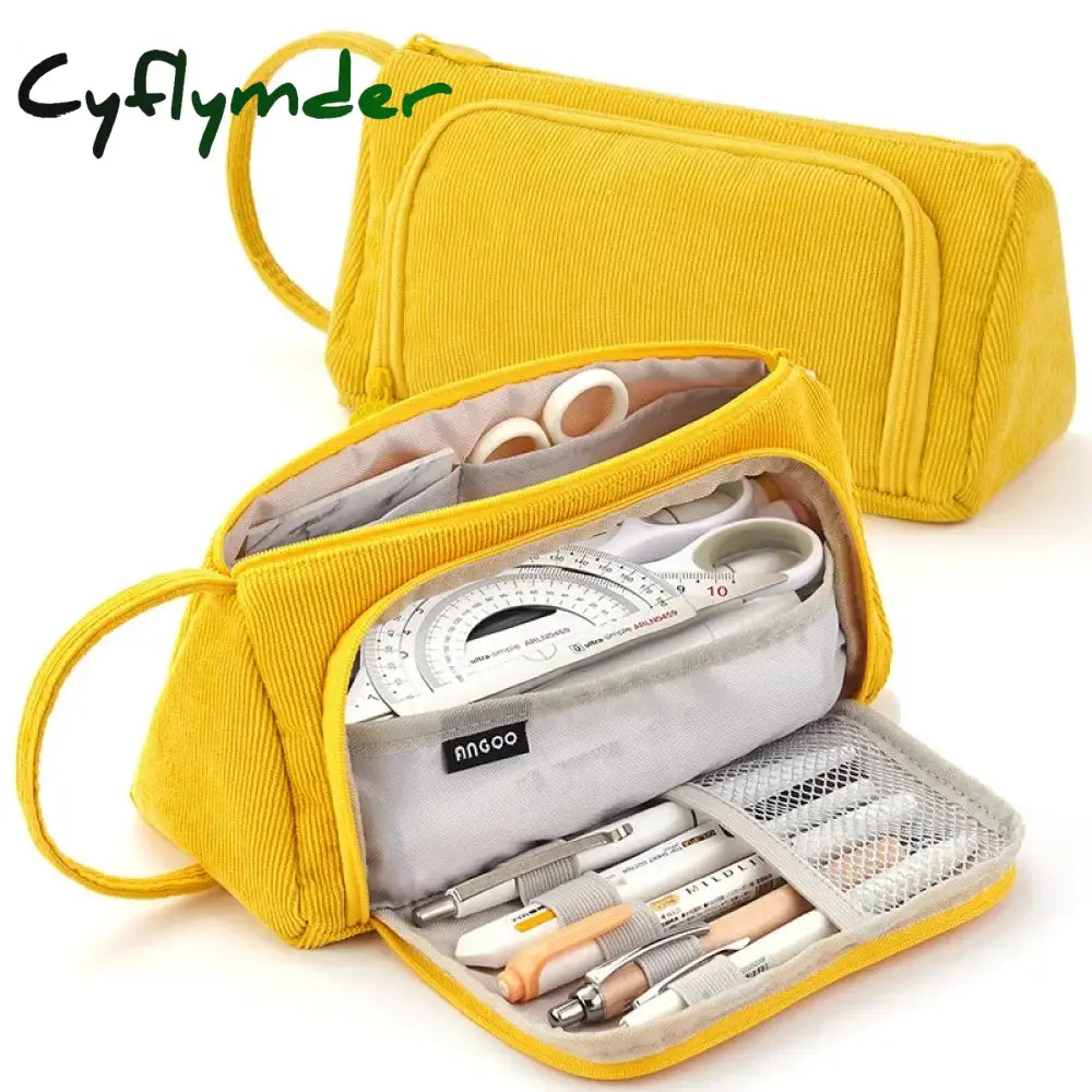 Cyflymder Corduroy Cute Pencil Case Macaron Colors Pencilcase Bags Make Up Pen Storage Bag School