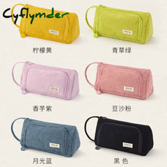 Cyflymder Corduroy Cute Pencil Case Macaron Colors Pencilcase Bags Make Up Pen Storage Bag School