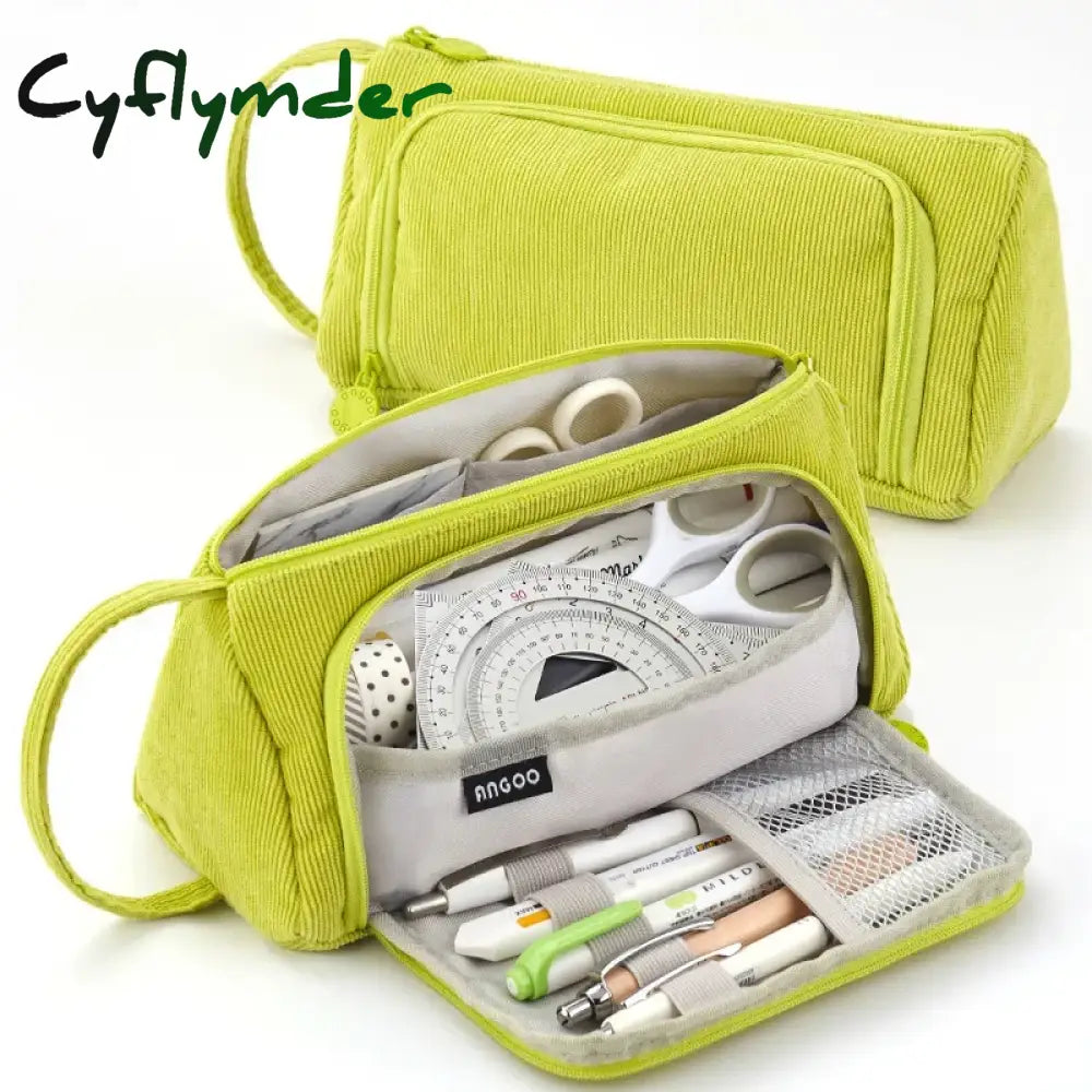 Cyflymder Corduroy Cute Pencil Case Macaron Colors Pencilcase Bags Make Up Pen Storage Bag School
