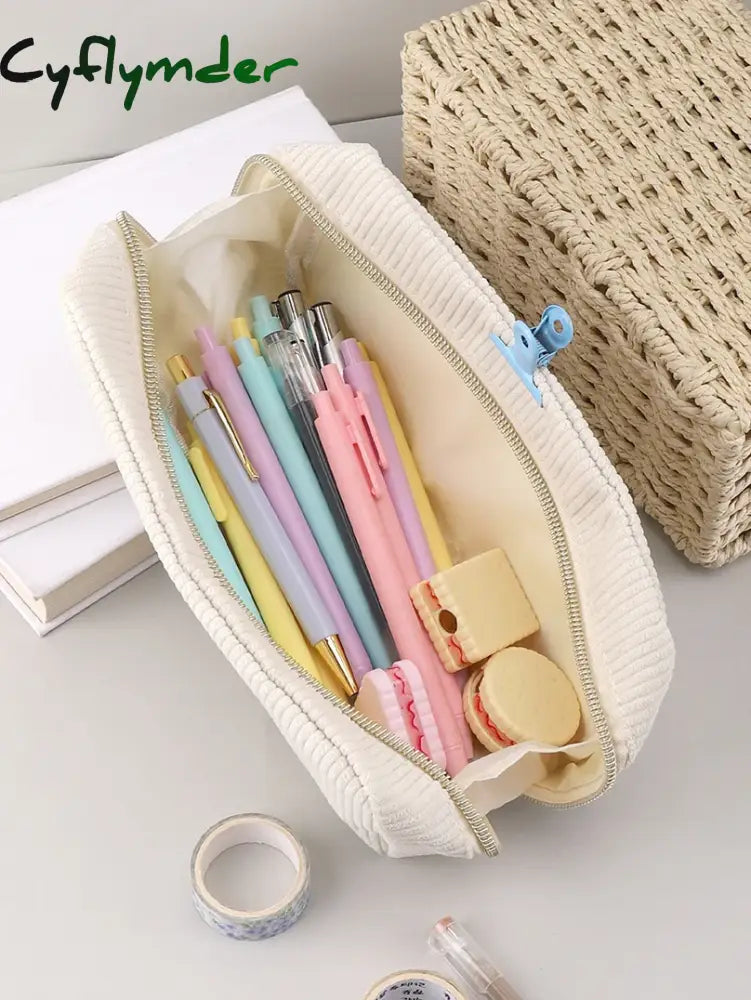 Cyflymder Corduroy Pencil Case Large Capacity Cases Stationery Solid Color Trousse Kawaii Kalemlik