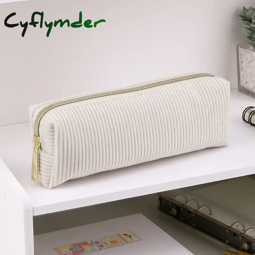 Cyflymder Corduroy Pencil Case Large Capacity Cases Stationery Solid Color Trousse Kawaii Kalemlik