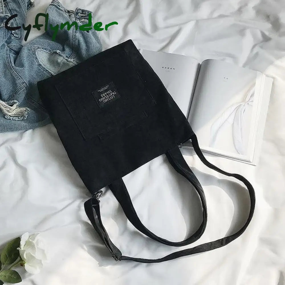 Cyflymder Corduroy Shoulder Bags Striped Cloth Fabric Handbags Casual Zip Tote Canvas Crossbody Bag