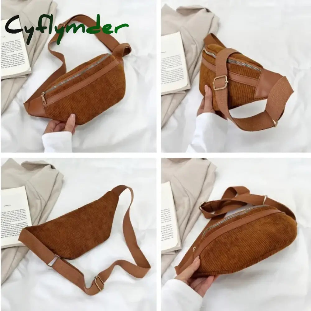 Cyflymder Corduroy Women’s Waist Bag Small Canvas Ladies Shoulder Crossbody Bags For Women 2024