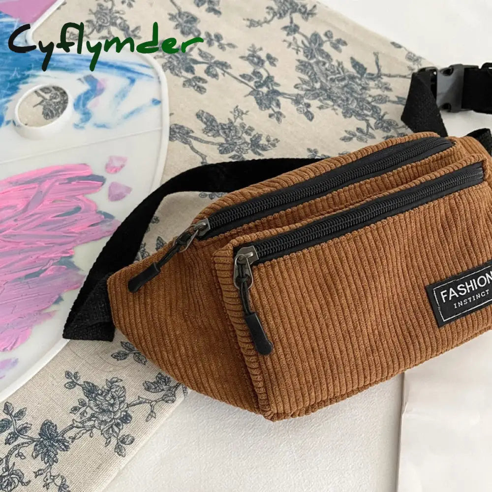 Cyflymder Corduroy Women’s Waist Bag Small Canvas Ladies Shoulder Crossbody Bags For Women Fanny