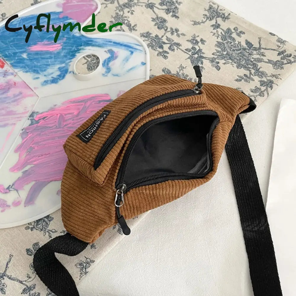 Cyflymder Corduroy Women’s Waist Bag Small Canvas Ladies Shoulder Crossbody Bags For Women Fanny