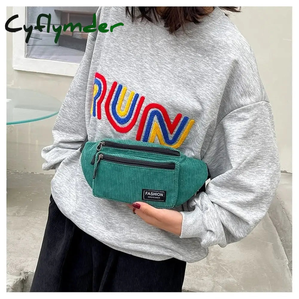 Cyflymder Corduroy Women’s Waist Bag Small Canvas Ladies Shoulder Crossbody Bags For Women Fanny