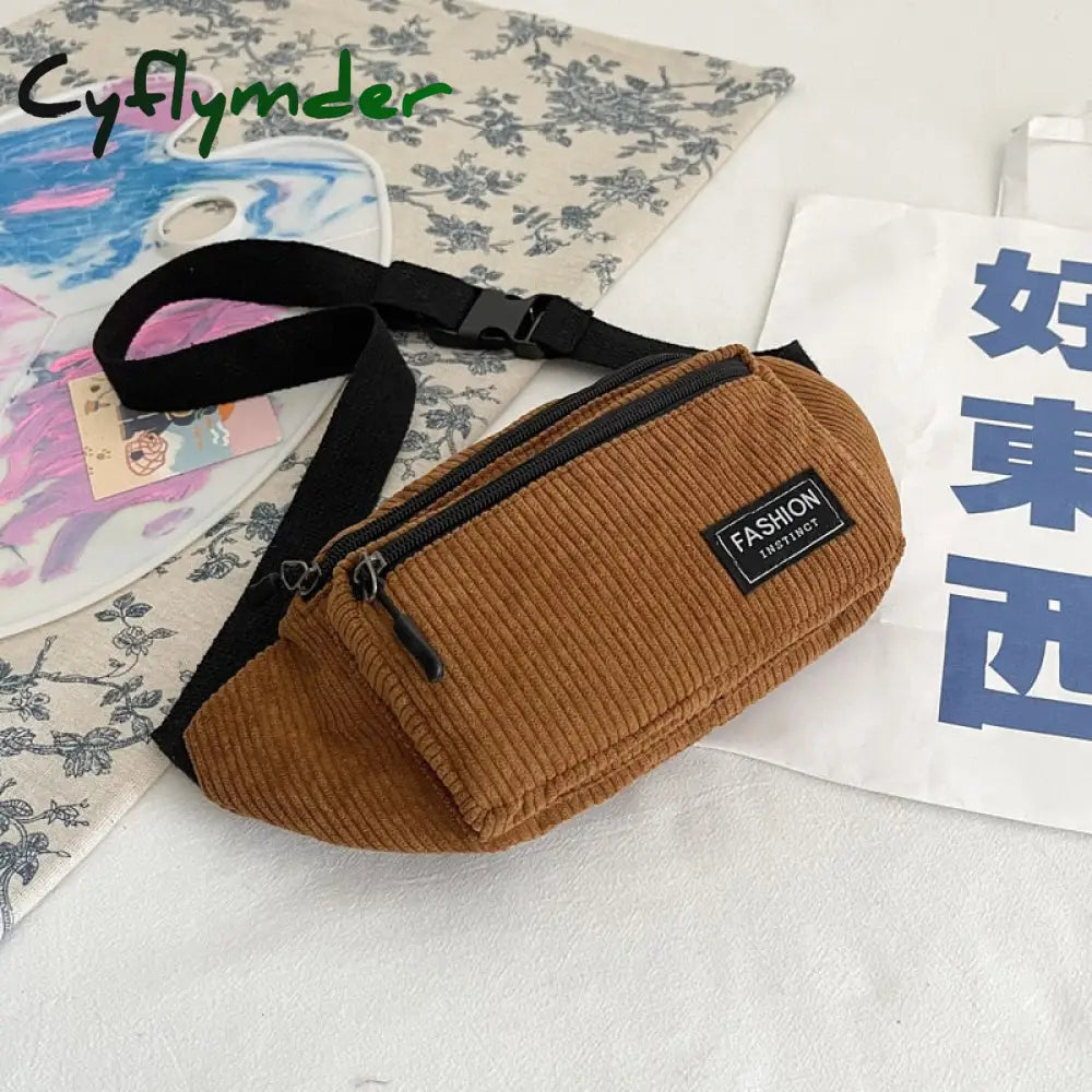 Cyflymder Corduroy Women’s Waist Bag Small Canvas Ladies Shoulder Crossbody Bags For Women Fanny