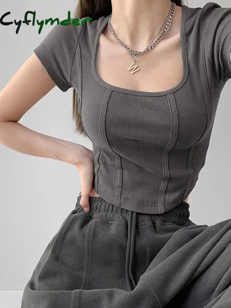 Cyflymder - Corset Square Neck Shirt Grey / Xs T-Shirts