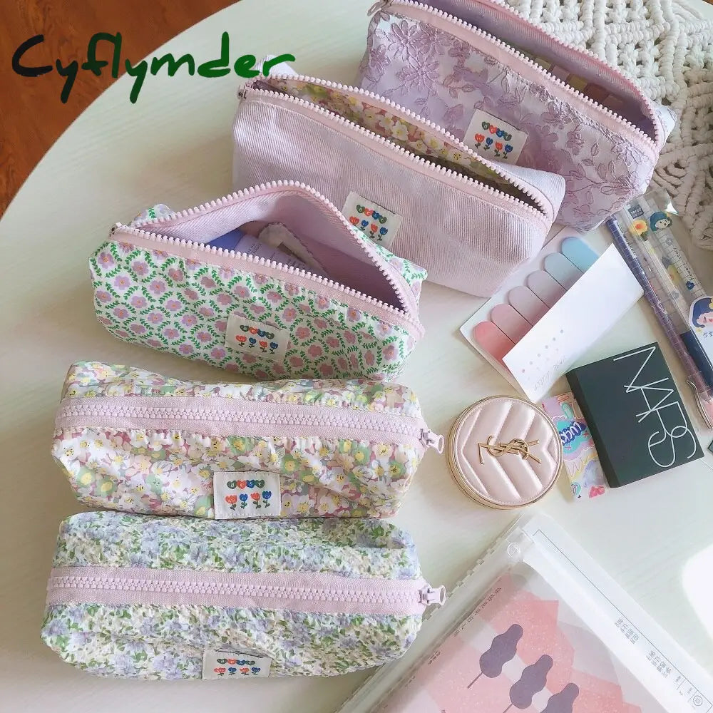 Cyflymder Cosmetic Bag For Women Make Up Small Cute Makeup Fabric Toiletry Students Pencil Case