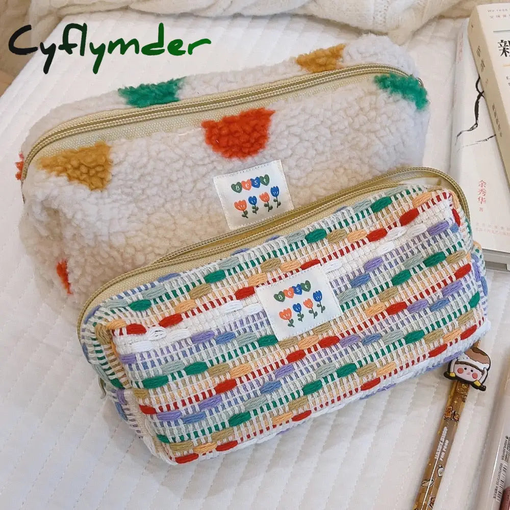 Cyflymder Cosmetic Bag For Women Make Up Small Cute Makeup Fabric Toiletry Students Pencil Case