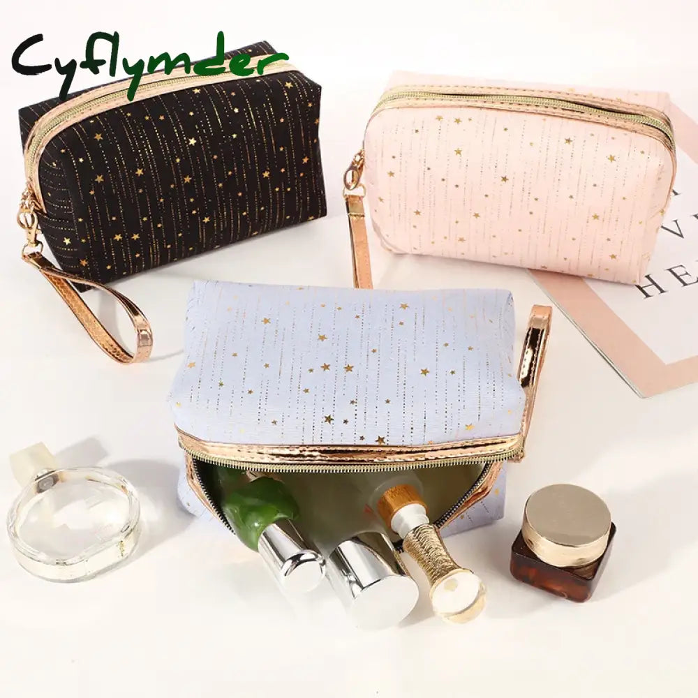 Cyflymder Cosmetic Bag Women Make Up Bling Stars Pouch Wash Toiletry Travel Ladies Makeup Tampon