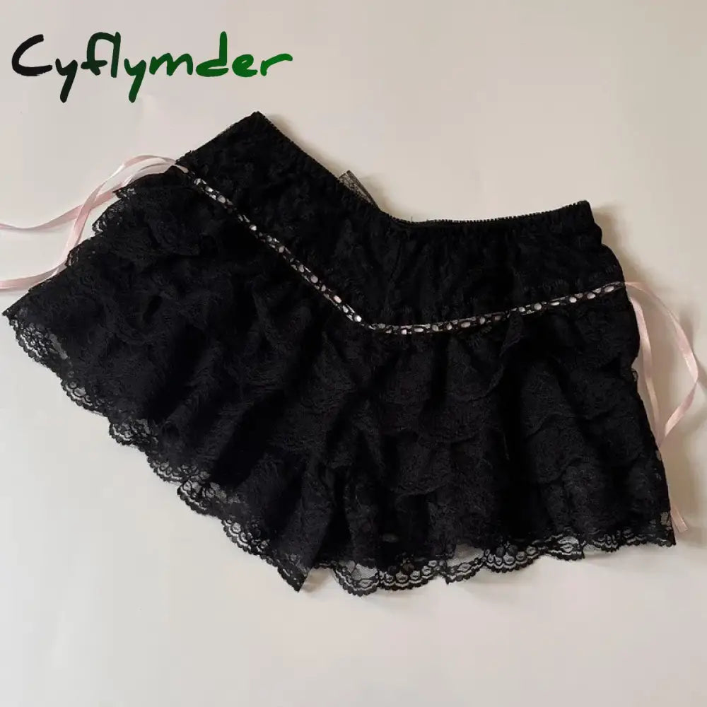 Cyflymder Cottage Coquette Y2K 00S Vintage Shorts Women Kawaii Lace Trim Multi-Layers Bottoms