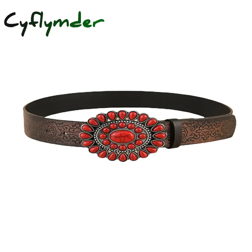 Cyflymder Cottage Vintage Heart Shape Belts Women Pu Leather Adjustable Brown Sashes Y2K Grunge