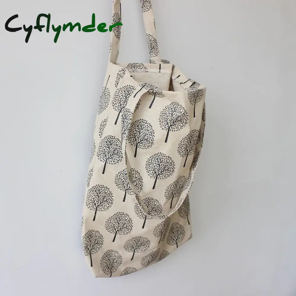 Cyflymder Cotton Linen Shopping Tote Bags Eco Friendly Reusable Carrying Canvas Shoulder Bag Big