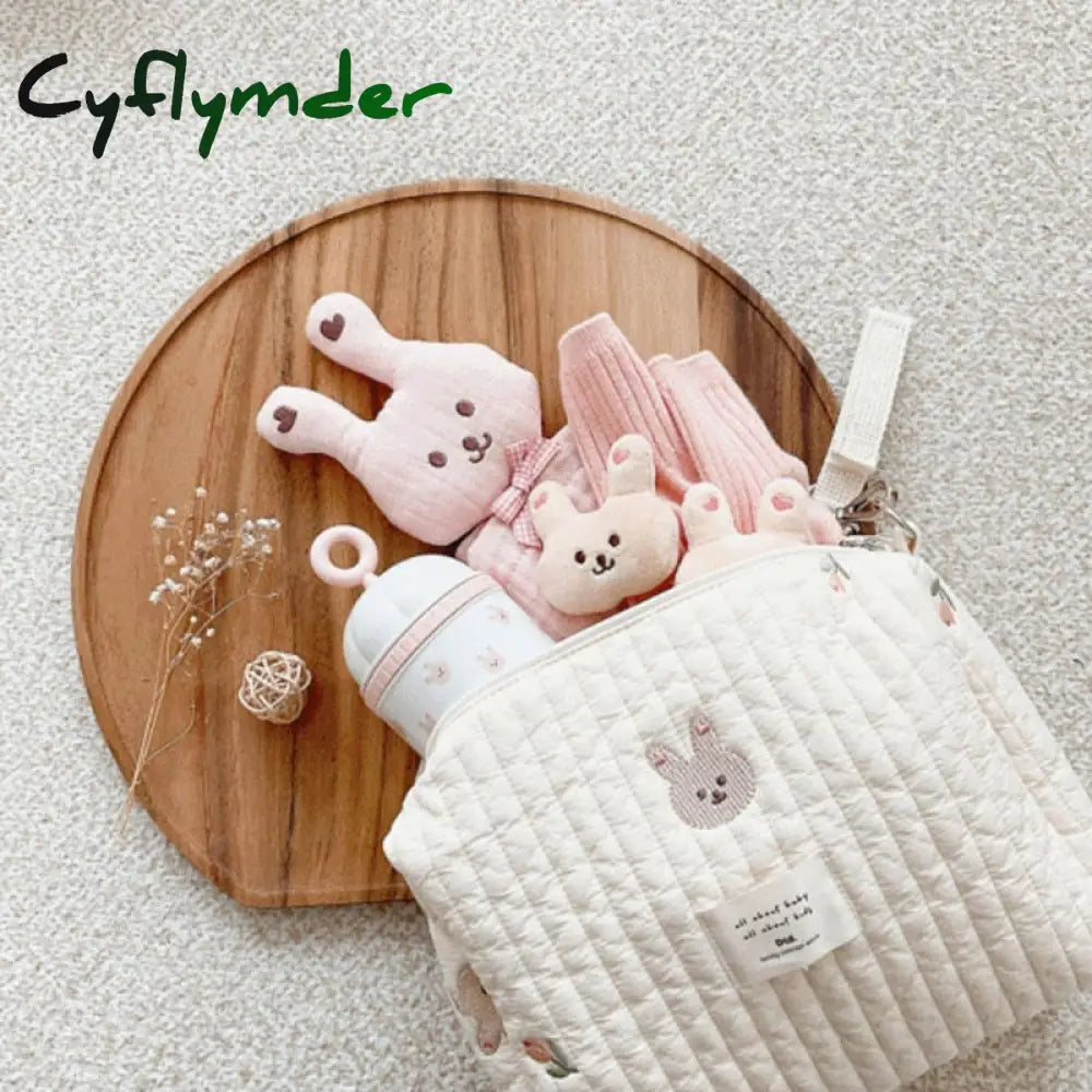 Cyflymder Cotton Mom Bag Organizer Cute Bear Embroidery Mommy Single Zipper Newborn Baby Diaper