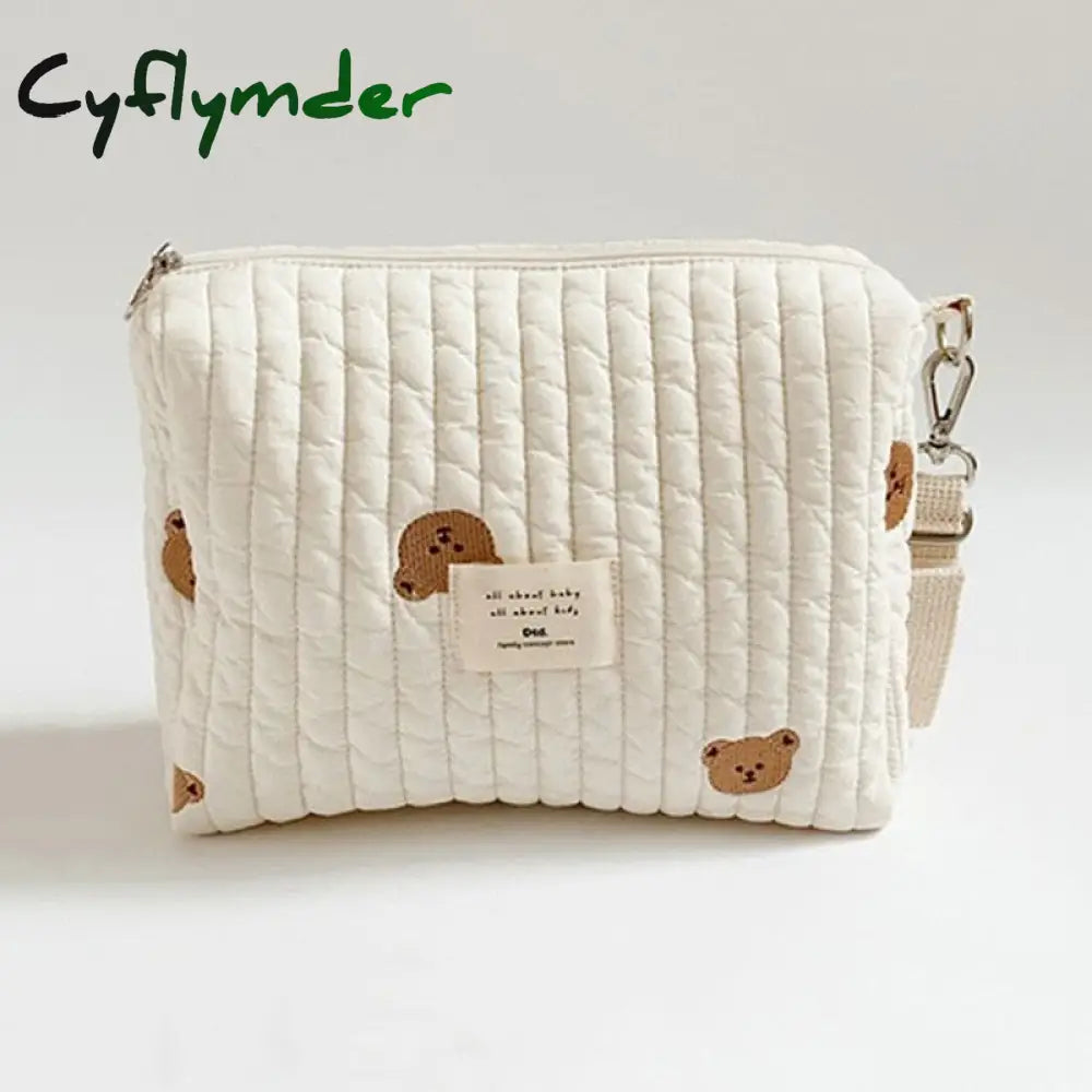 Cyflymder Cotton Mom Bag Organizer Cute Bear Embroidery Mommy Single Zipper Newborn Baby Diaper