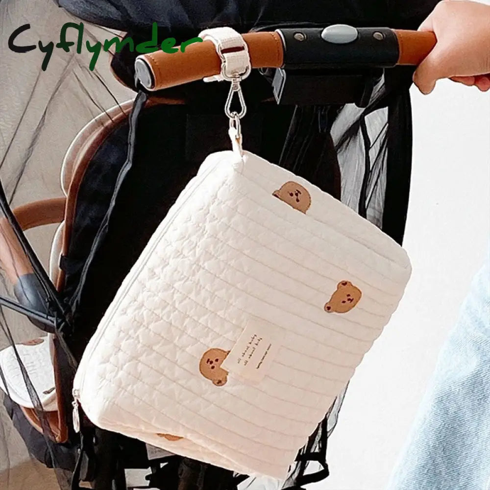 Cyflymder Cotton Mom Bag Organizer Cute Bear Embroidery Mommy Single Zipper Newborn Baby Diaper