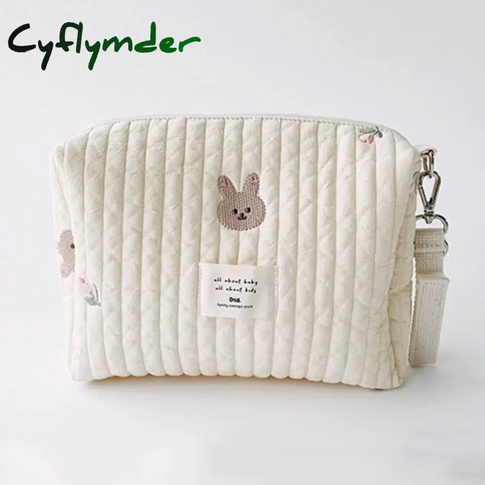 Cyflymder Cotton Mom Bag Organizer Cute Bear Embroidery Mommy Single Zipper Newborn Baby Diaper