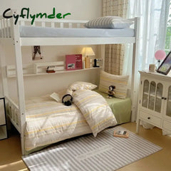 Cyflymder Cotton Plaid Bedroom Bedding Set White Dormitory Student Bed Linen Set Twin Size Offer Sheet Queen and King