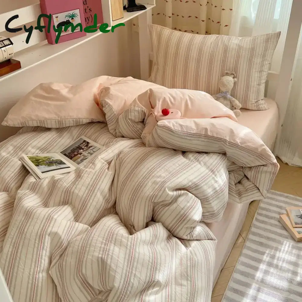 Cyflymder Cotton Plaid Bedroom Bedding Set White Dormitory Student Bed Linen Set Twin Size Offer Sheet Queen and King