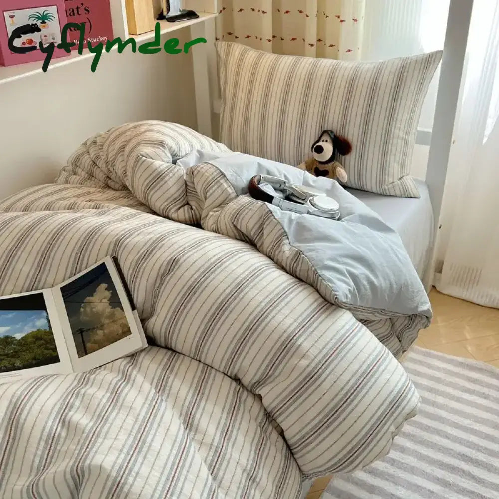 Cyflymder Cotton Plaid Bedroom Bedding Set White Dormitory Student Bed Linen Set Twin Size Offer Sheet Queen and King