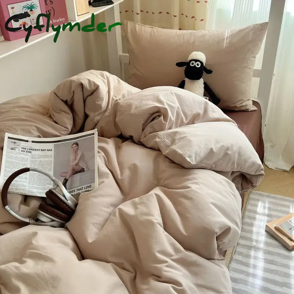 Cyflymder Cotton Plaid Bedroom Bedding Set White Dormitory Student Bed Linen Set Twin Size Offer Sheet Queen and King